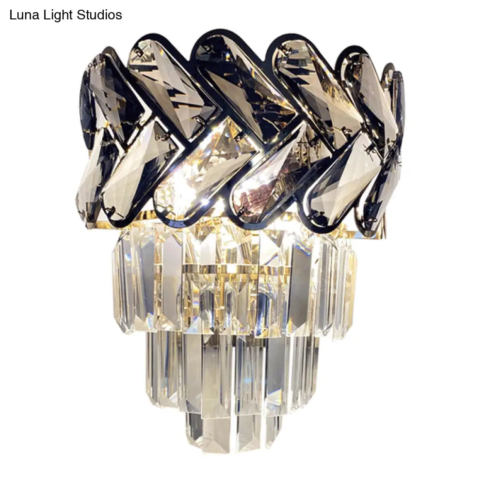 DecorBites™ Modernist Black Crystal Flush Wall Sconce with 2 Lights - Elegant Family Room Light Fixture