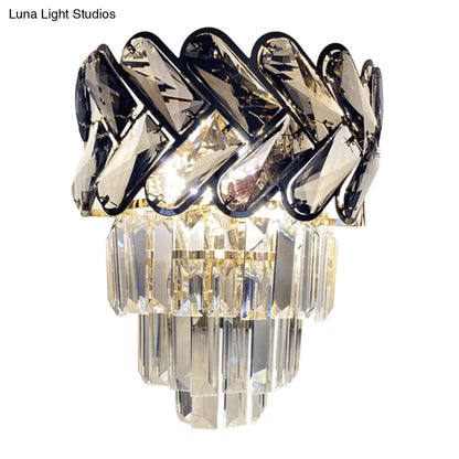 DecorBites™ Modernist Black Crystal Flush Wall Sconce with 2 Lights - Elegant Family Room Light Fixture