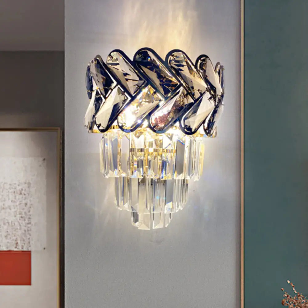 DecorBites™ Modernist Black Crystal Flush Wall Sconce with 2 Lights - Elegant Family Room Light Fixture