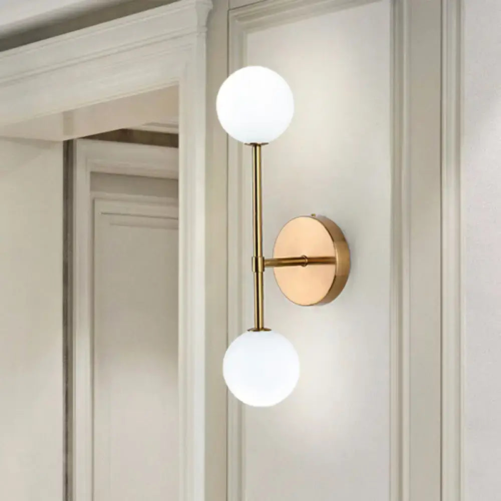 Modernist black & gold wall sconce living room double globe light