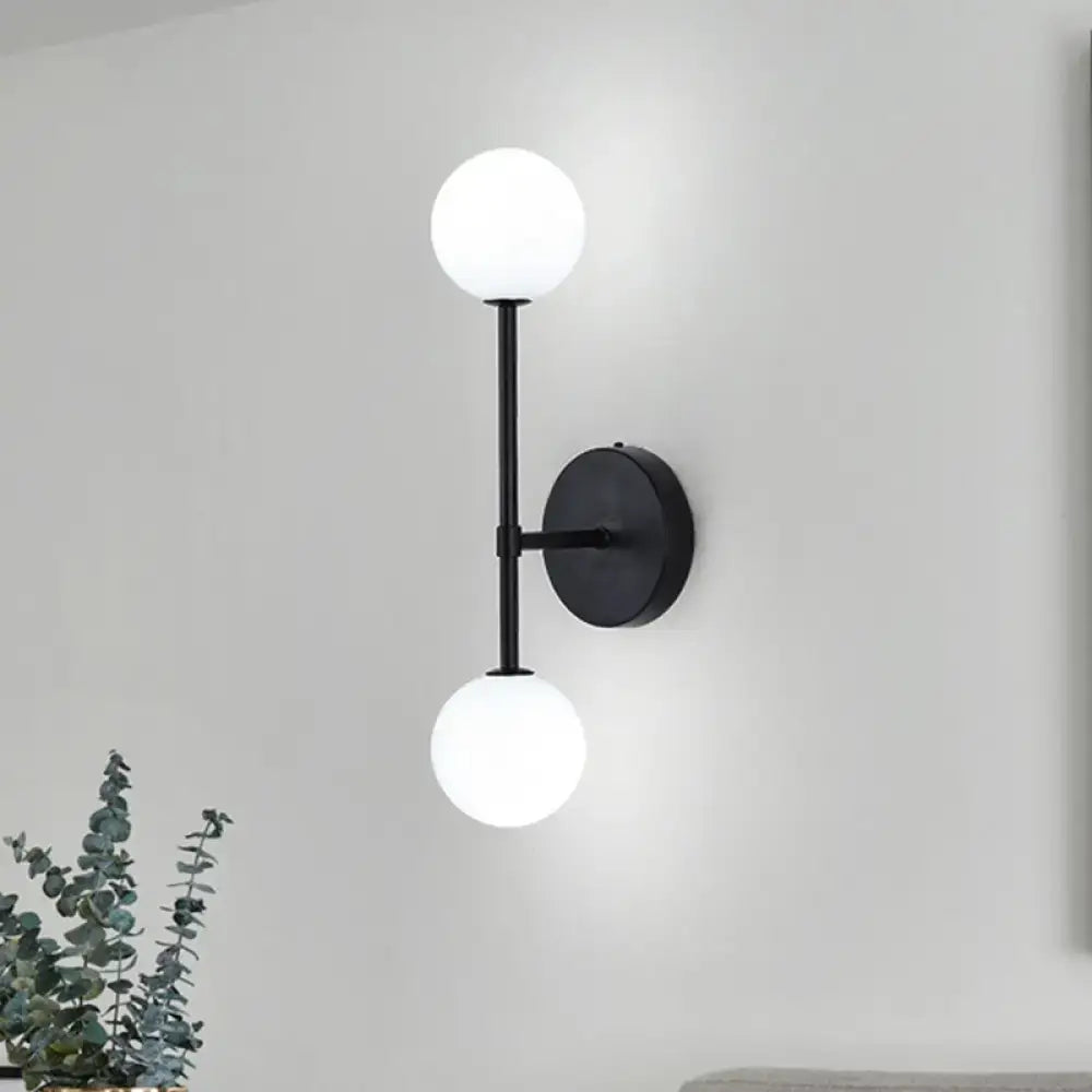 Modernist black & gold wall sconce living room double globe light