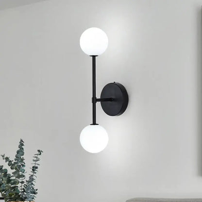 Modernist black & gold wall sconce living room double globe light