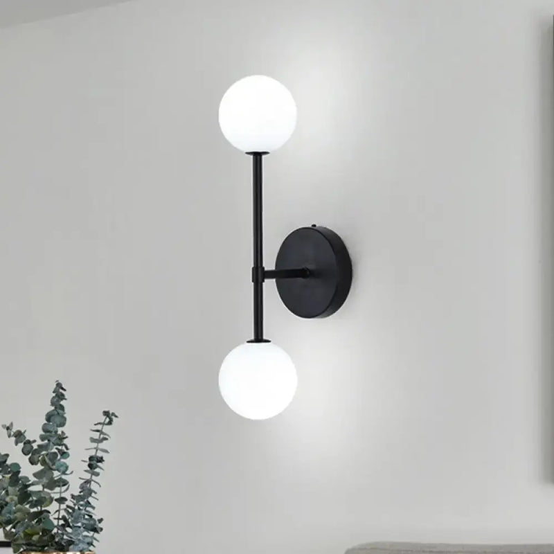 Modernist black & gold wall sconce living room double globe light