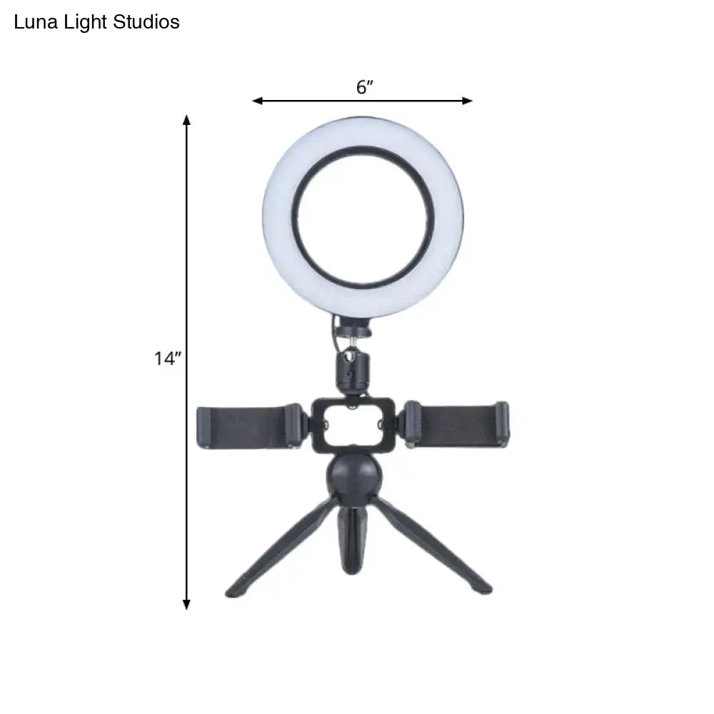 Modernist black led ring light with mobile phone support bedroom lamp