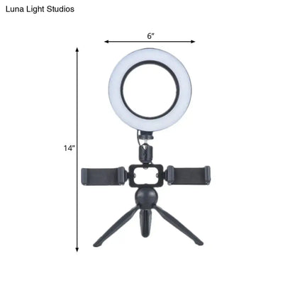 Modernist black led ring light with mobile phone support bedroom lamp