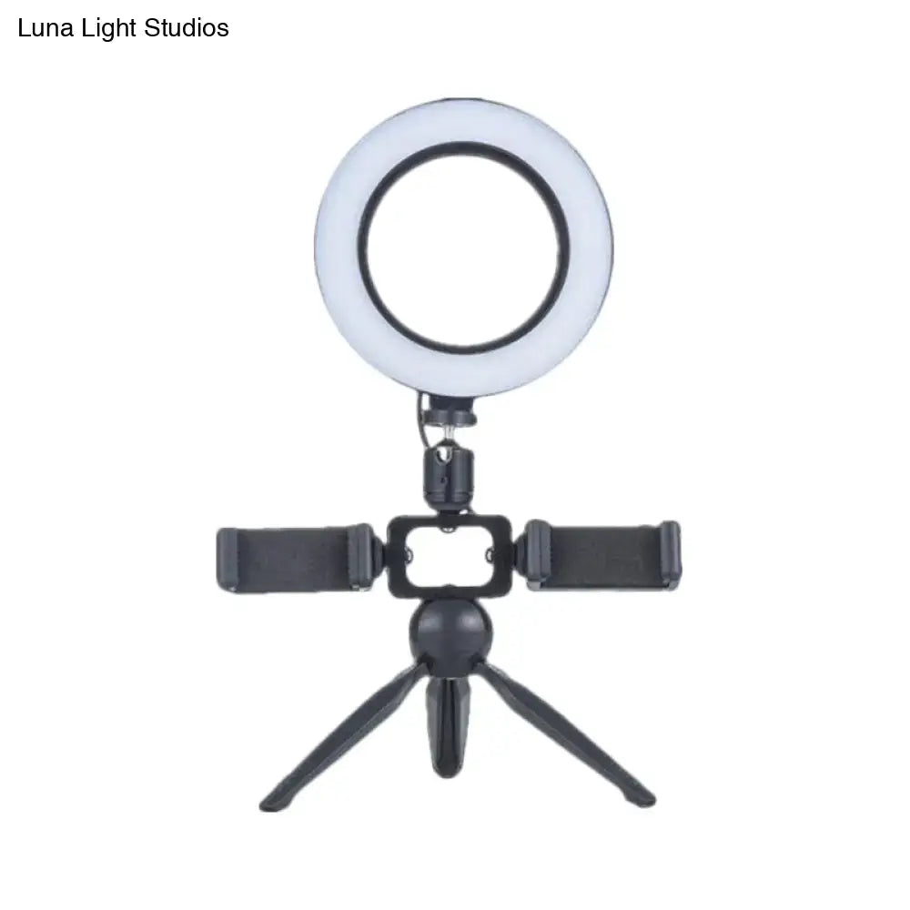 Modernist black led ring light with mobile phone support bedroom lamp