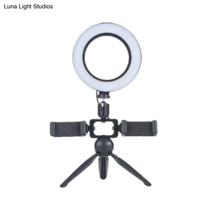 Modernist black led ring light with mobile phone support bedroom lamp