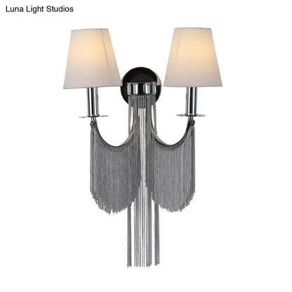 Modernist black & silver tassel wall sconce bedroom e12 light