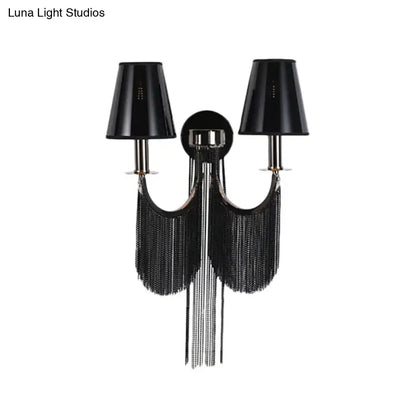 Modernist black & silver tassel wall sconce bedroom e12 light