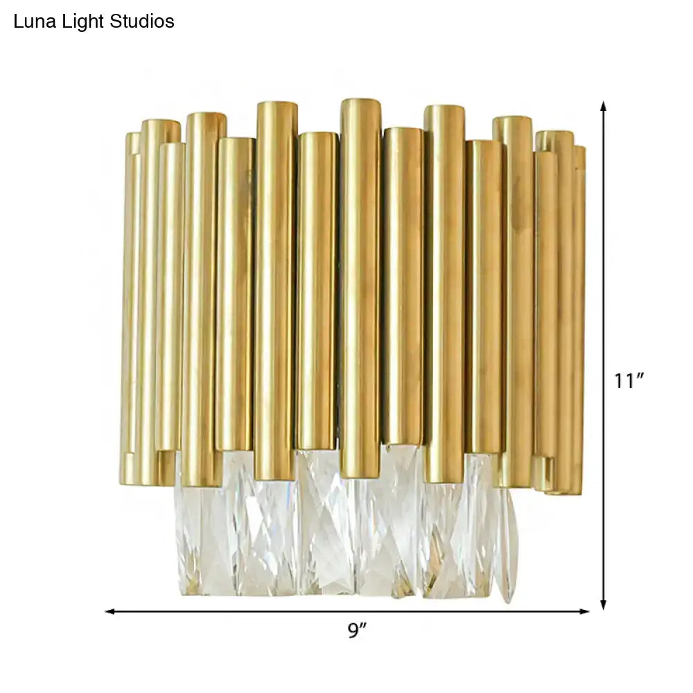 Modernist brass and clear faceted crystal wall light living room