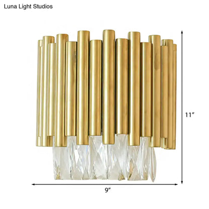 Modernist brass and clear faceted crystal wall light living room