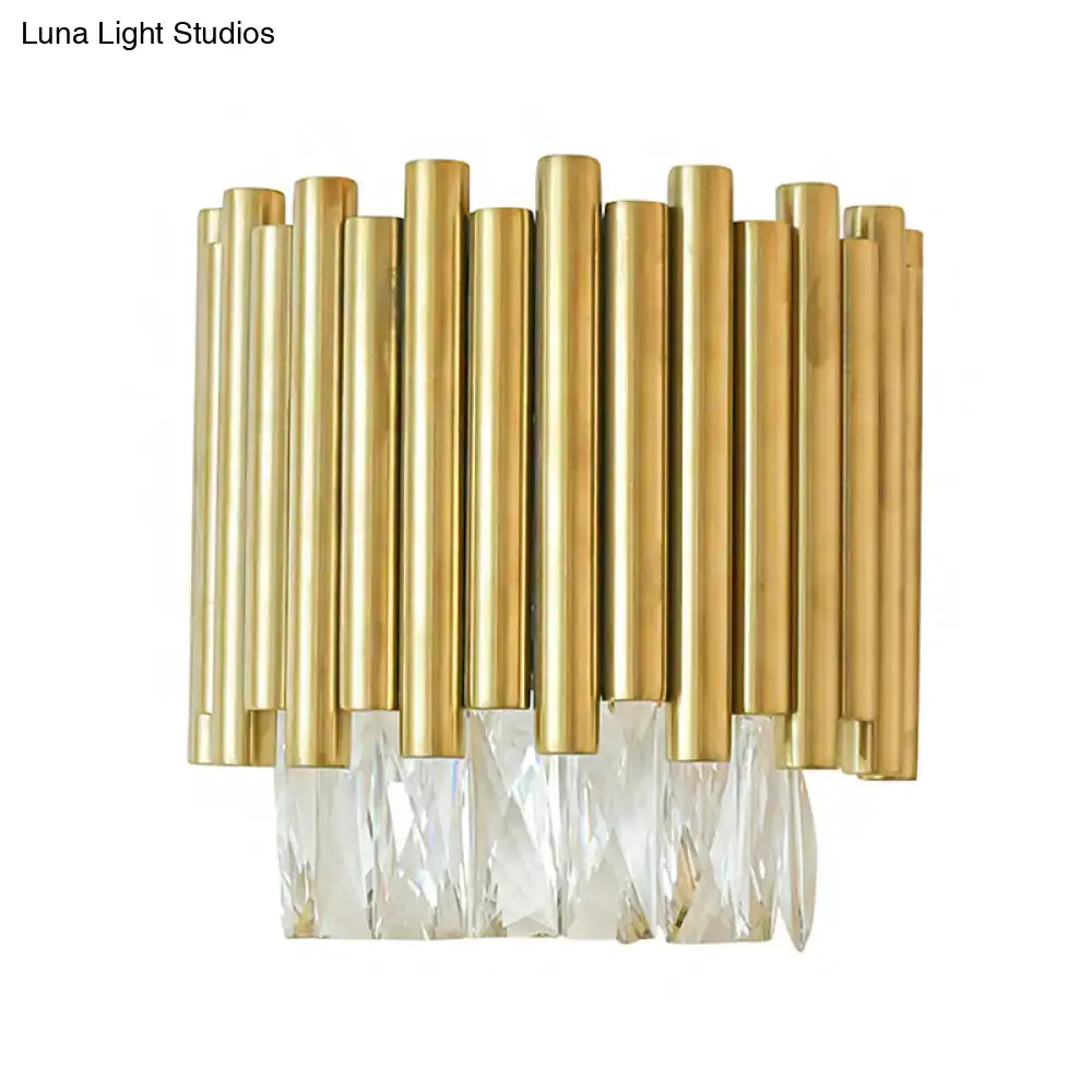 Modernist brass and clear faceted crystal wall light living room