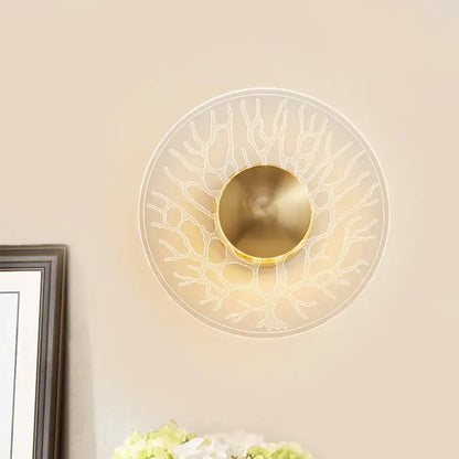 Modernist brass and clear glass wall light fixture living room