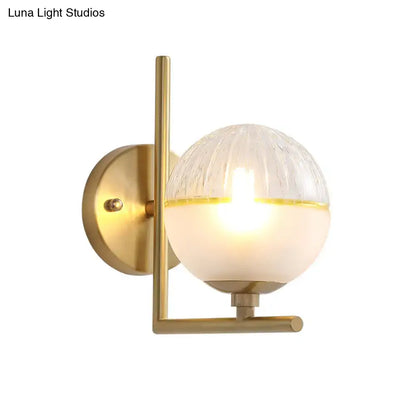 Modernist brass and frosted glass light fixture bedroom wall sconce