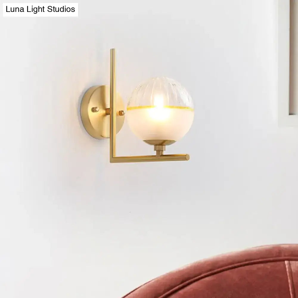 Modernist brass and frosted glass light fixture bedroom wall sconce