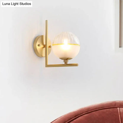 Modernist brass and frosted glass light fixture bedroom wall sconce
