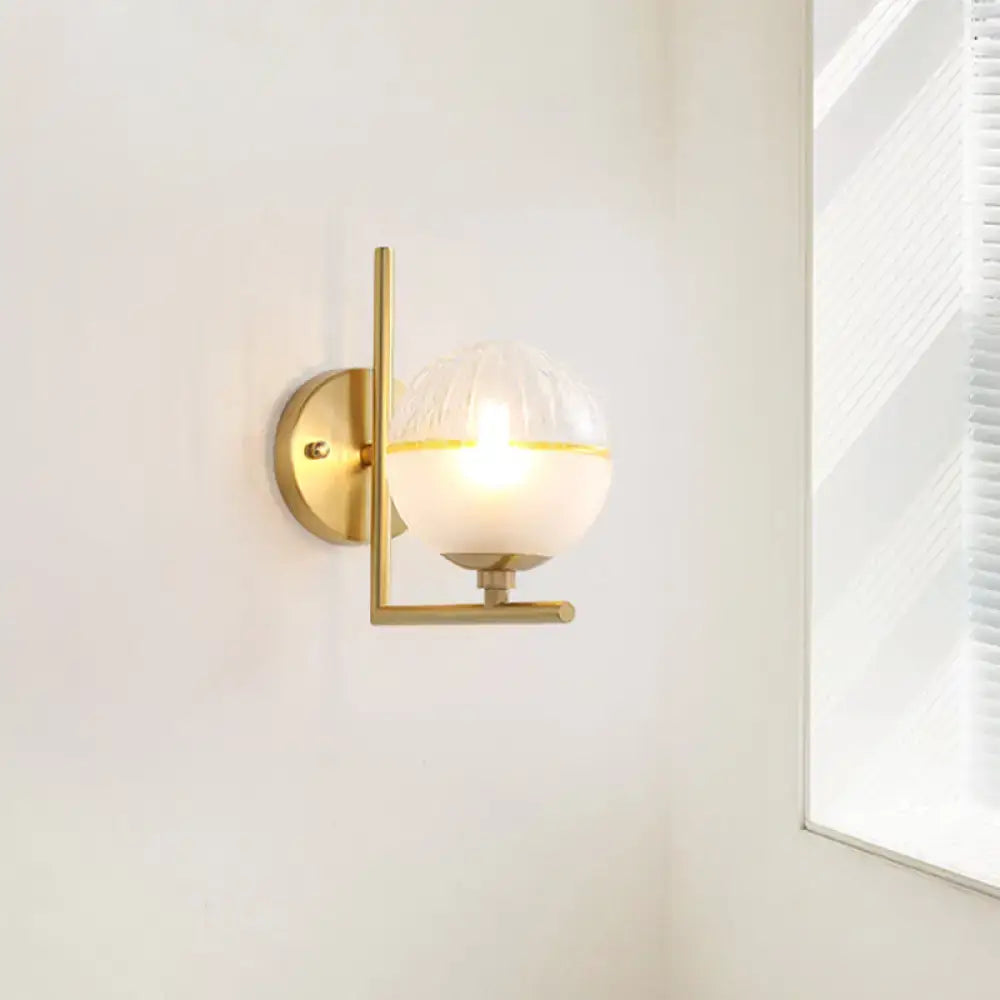 Modernist brass and frosted glass light fixture bedroom wall sconce