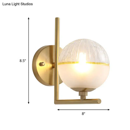 Modernist brass and frosted glass light fixture bedroom wall sconce