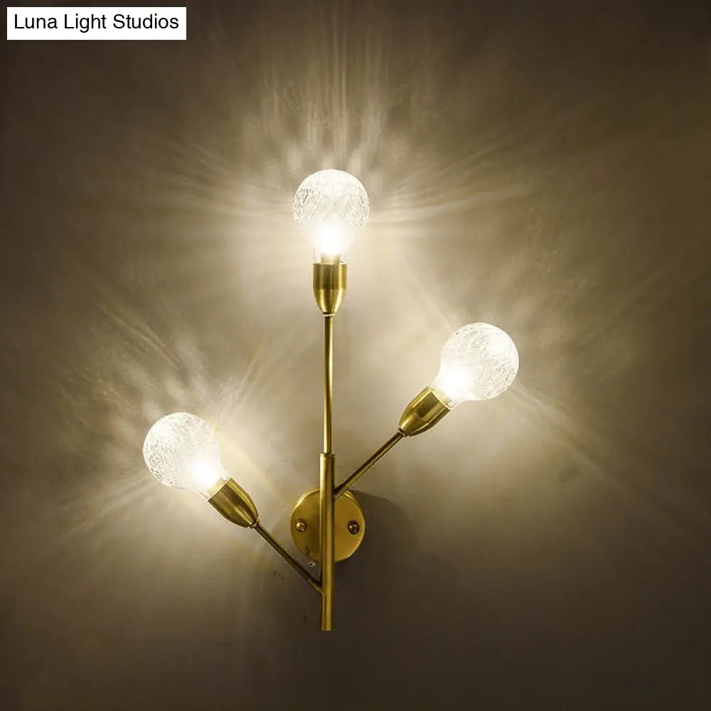 DecorBites™ Modernist Brass Armed Sconce Lamp Wall Mount Light Fixure with Prismatic Glass Ball Shade - 3 Bulbs