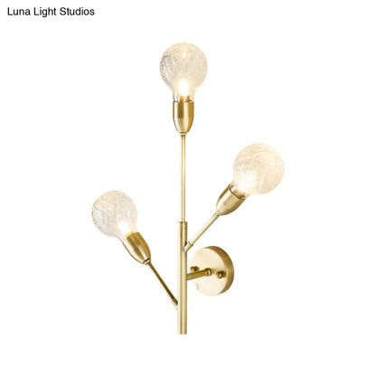 DecorBites™ Modernist Brass Armed Sconce Lamp Wall Mount Light Fixure with Prismatic Glass Ball Shade - 3 Bulbs