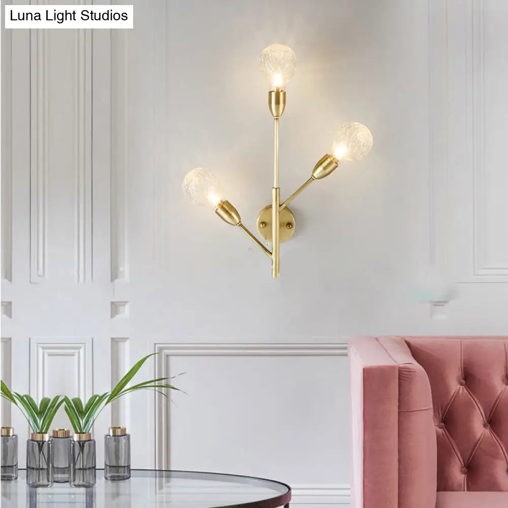 DecorBites™ Modernist Brass Armed Sconce Lamp Wall Mount Light Fixure with Prismatic Glass Ball Shade - 3 Bulbs