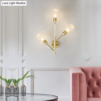 DecorBites™ Modernist Brass Armed Sconce Lamp Wall Mount Light Fixure with Prismatic Glass Ball Shade - 3 Bulbs