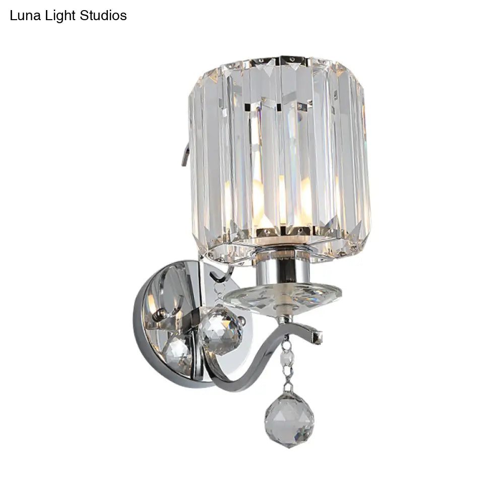 DecorBites™ Modernist Chrome Cylinder Wall Sconce with Clear Crystal Orbit Drop - 1 Bulb Wall Lighting