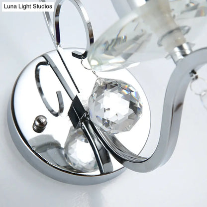 DecorBites™ Modernist Chrome Cylinder Wall Sconce with Clear Crystal Orbit Drop - 1 Bulb Wall Lighting