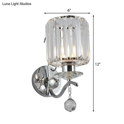 DecorBites™ Modernist Chrome Cylinder Wall Sconce with Clear Crystal Orbit Drop - 1 Bulb Wall Lighting