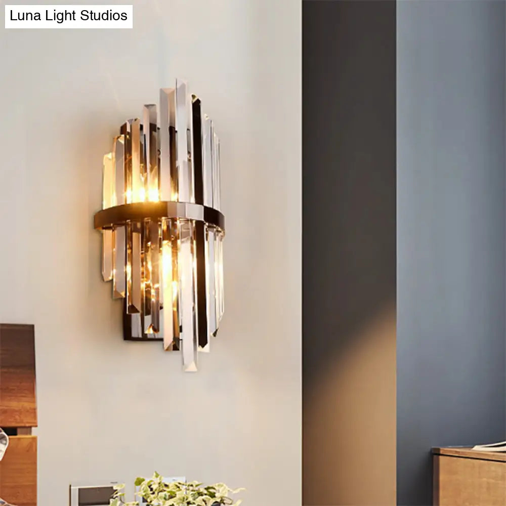 DecorBites™ Modernist Clear Crystal Prism Sconce Lighting: 1-Light Black Wall Mounted Lamp for Bedside