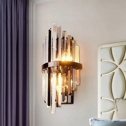 DecorBites™ Modernist Clear Crystal Prism Sconce Lighting: 1-Light Black Wall Mounted Lamp for Bedside