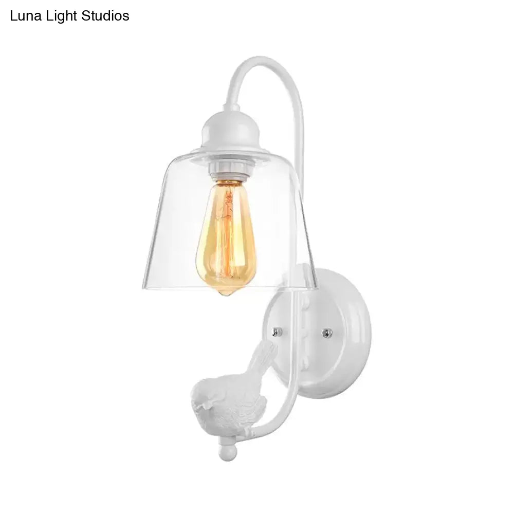 DecorBites™ Modernist Clear Glass Cone Wall Lamp - 1 Light White/Black Flush Mount Sconce with White Bird