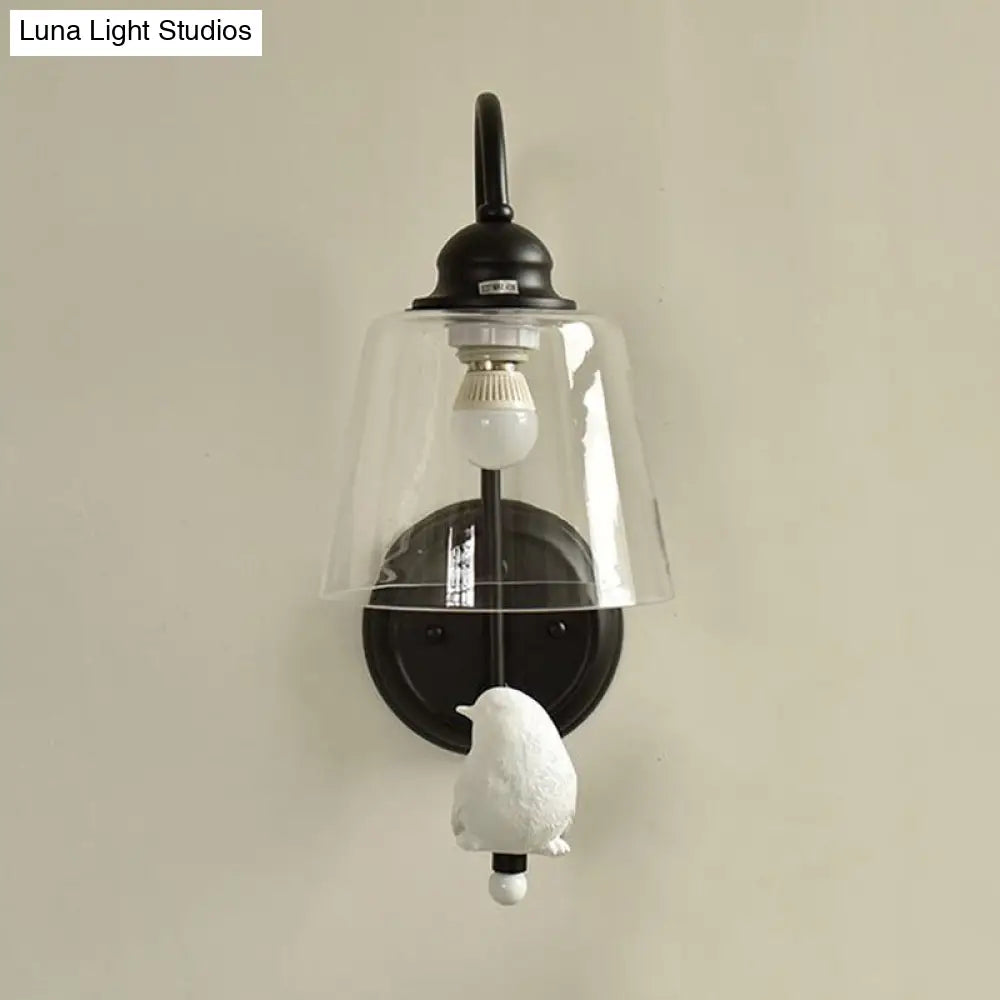 DecorBites™ Modernist Clear Glass Cone Wall Lamp - 1 Light White/Black Flush Mount Sconce with White Bird