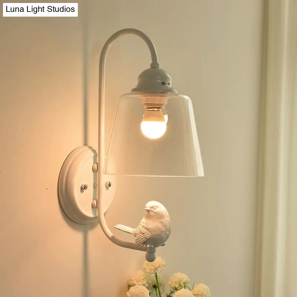 DecorBites™ Modernist Clear Glass Cone Wall Lamp - 1 Light White/Black Flush Mount Sconce with White Bird