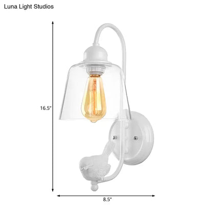 DecorBites™ Modernist Clear Glass Cone Wall Lamp - 1 Light White/Black Flush Mount Sconce with White Bird
