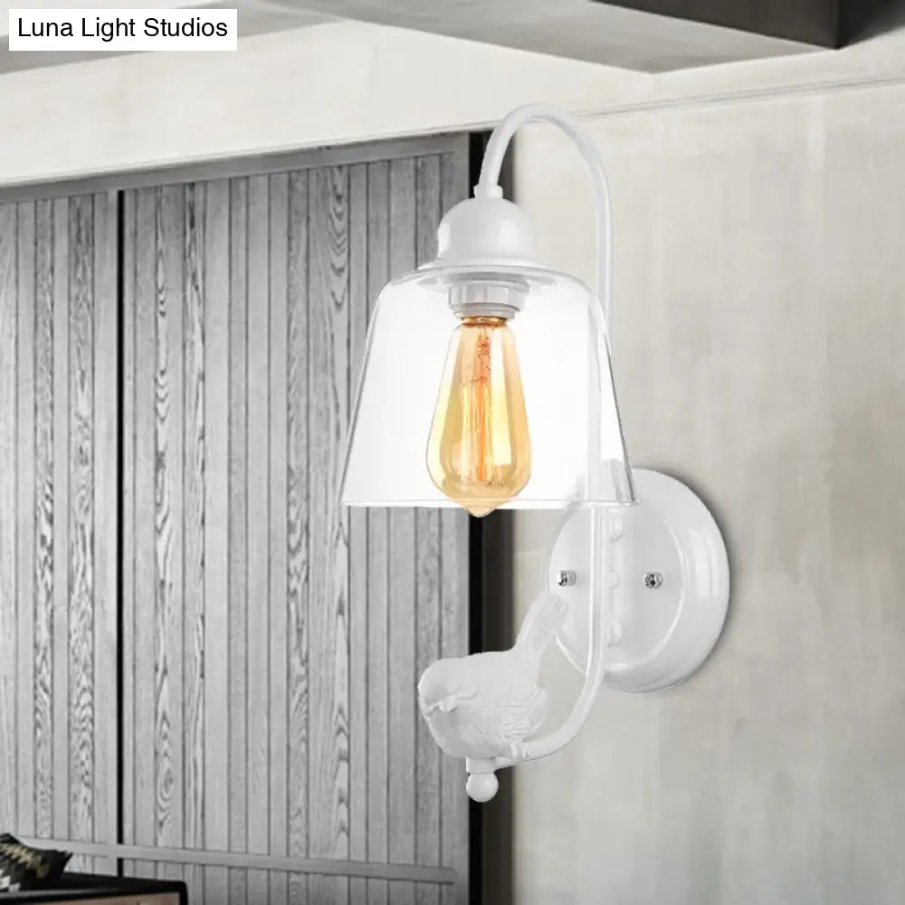 DecorBites™ Modernist Clear Glass Cone Wall Lamp - 1 Light White/Black Flush Mount Sconce with White Bird