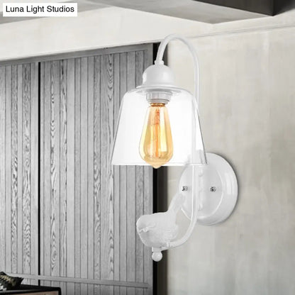 DecorBites™ Modernist Clear Glass Cone Wall Lamp - 1 Light White/Black Flush Mount Sconce with White Bird