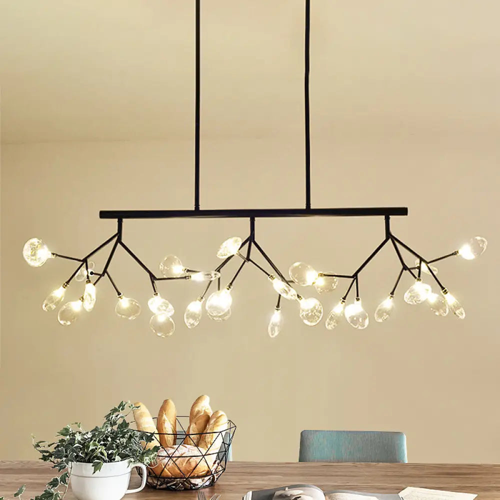 DecorBites™ Modernist Clear Glass Dining Table Ceiling Pendant - Firefly Hanging Island Light in Black/Gold