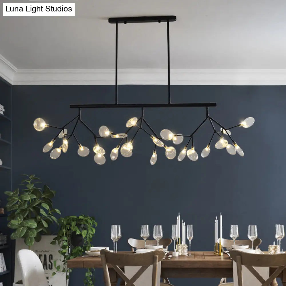 DecorBites™ Modernist Clear Glass Dining Table Ceiling Pendant - Firefly Hanging Island Light in Black/Gold
