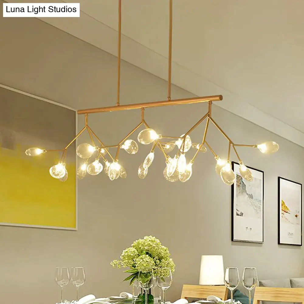 DecorBites™ Modernist Clear Glass Dining Table Ceiling Pendant - Firefly Hanging Island Light in Black/Gold