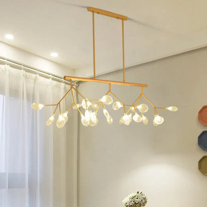 DecorBites™ Modernist Clear Glass Dining Table Ceiling Pendant - Firefly Hanging Island Light in Black/Gold