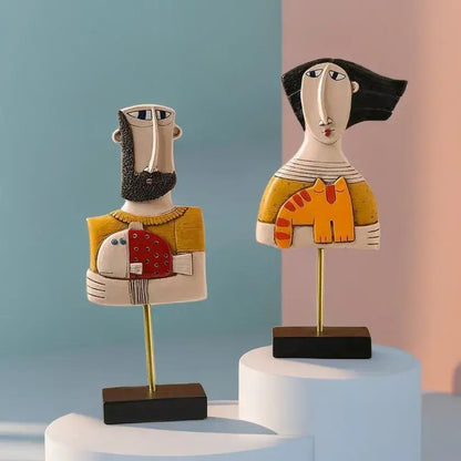 Modernist colorful ceramic abstract people statue figure living room