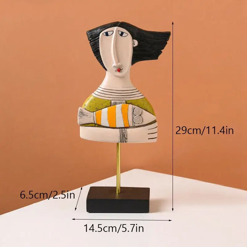 Modernist colorful ceramic abstract people statue figure living room