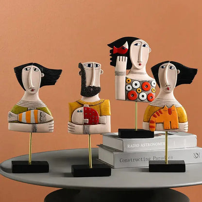 Modernist colorful ceramic abstract people statue figure living room