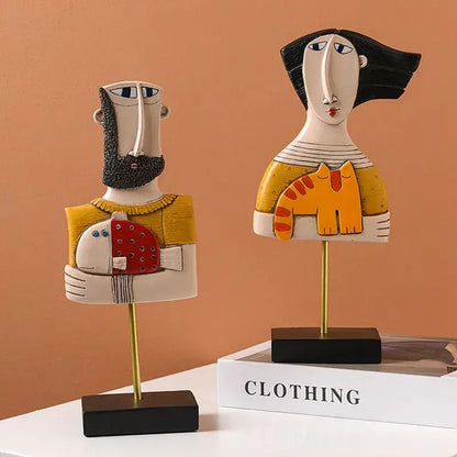 Modernist colorful ceramic abstract people statue figure living room