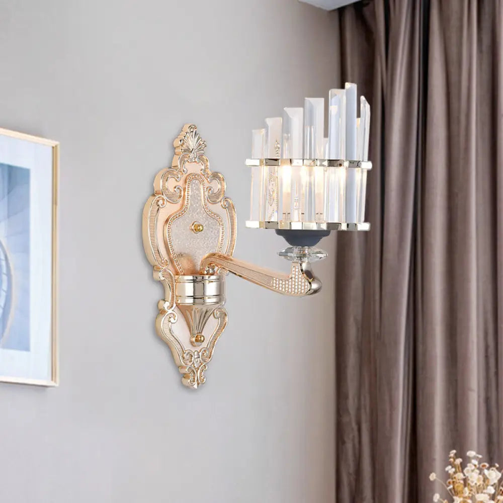 DecorBites™ Modernist Conical Shade Wall Light Fixture with Crystal Rods - Gold - Ideal for Living Room
