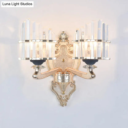 DecorBites™ Modernist Conical Shade Wall Light Fixture with Crystal Rods - Gold - Ideal for Living Room