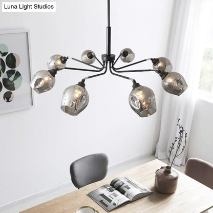 DecorBites™ Modernist Cup Shape Chandelier - Smoke Grey Glass with 8 Lights - Black Pendant Lamp for Living Room