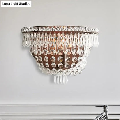 Modernist dark bronze crystal basket wall sconce for bedroom lighting