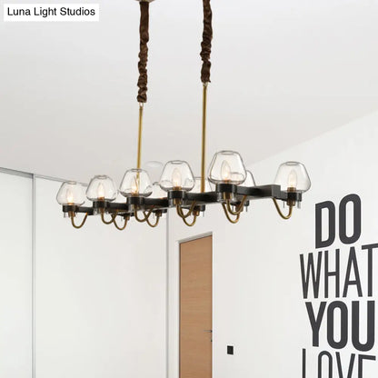 DecorBites™ Modernist Dome Island Chandelier - Clear Glass - 8/10 Lights - Black Finish